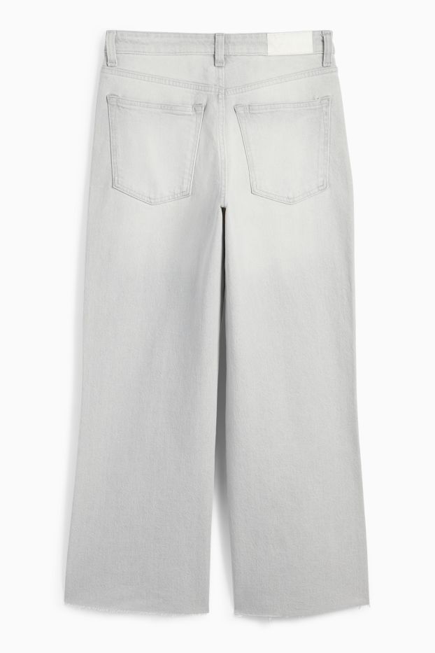Dames - Korte wide leg jeans - mid waist - jeanslichtgrijs
