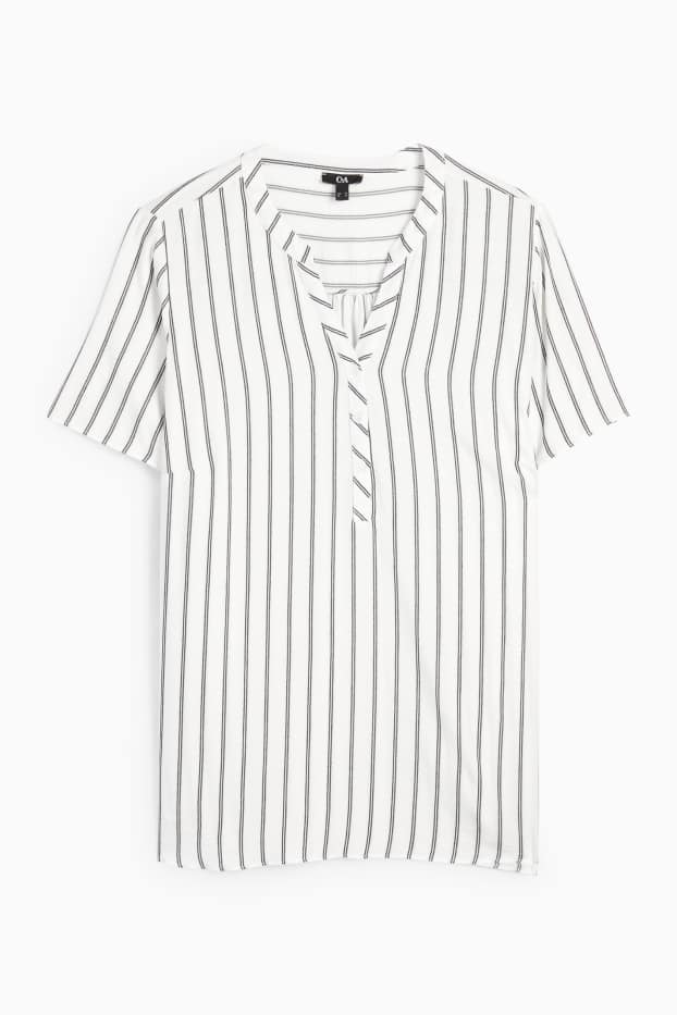 Women - V-neck blouse - striped - white / black