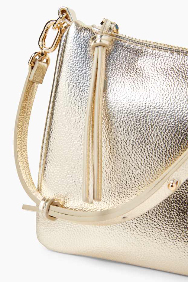 Women - Crossbody bag with detachable bag strap - faux leather - gold
