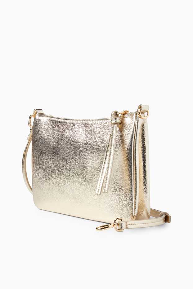 Women - Crossbody bag with detachable bag strap - faux leather - gold