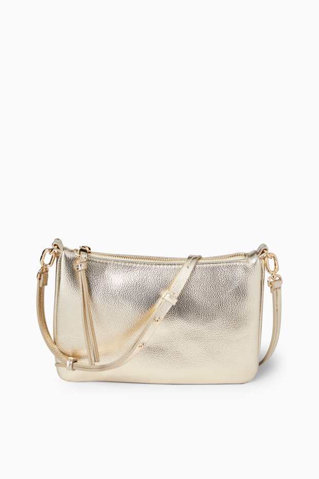 Women - Crossbody bag with detachable bag strap - faux leather - gold