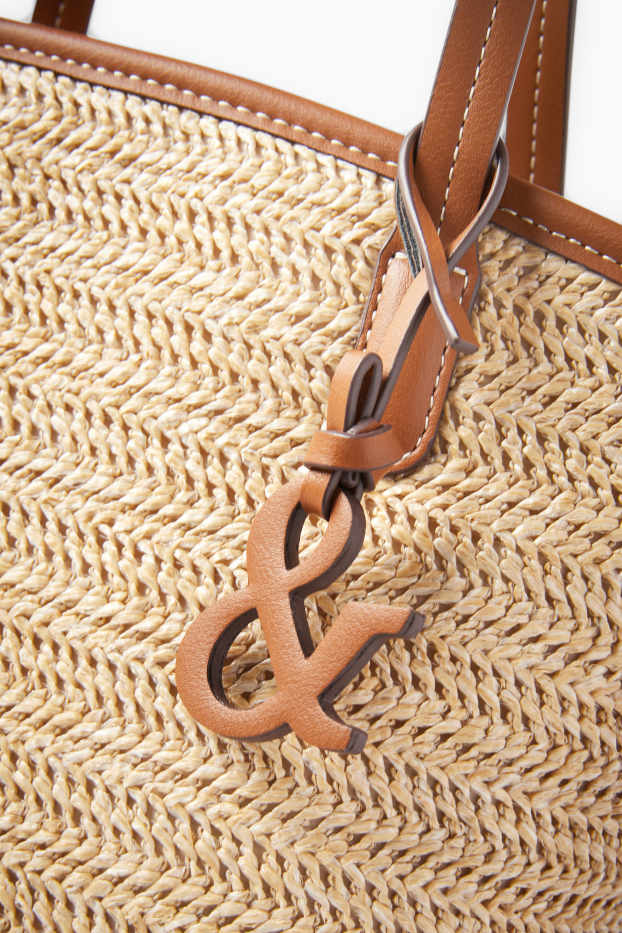 Women - Small straw shopper with detachable bag strap - beige