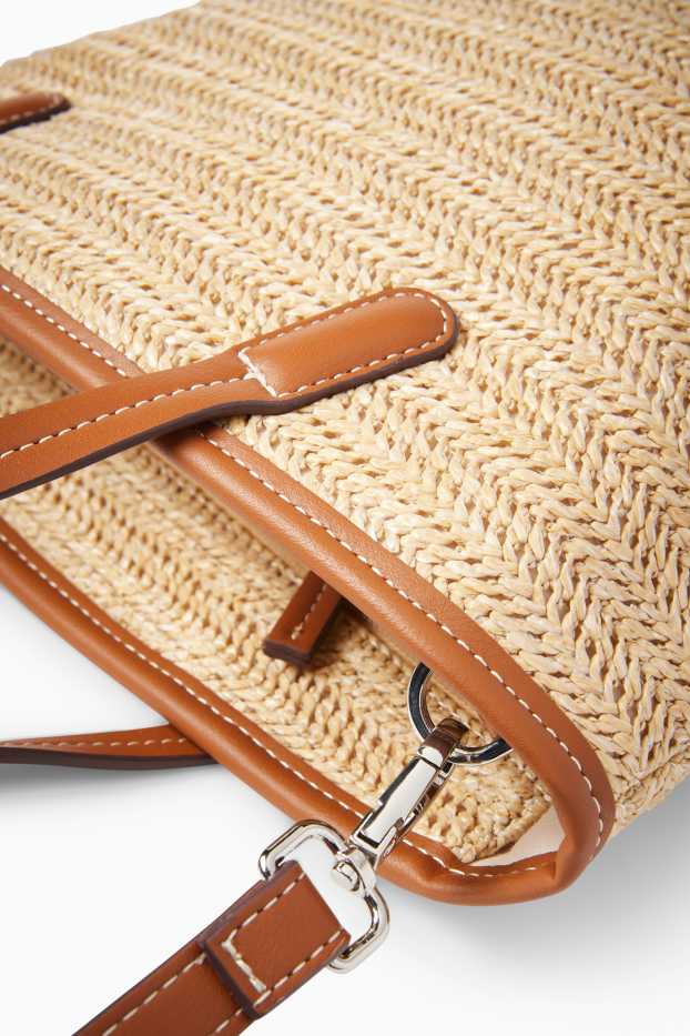 Women - Small straw shopper with detachable bag strap - beige