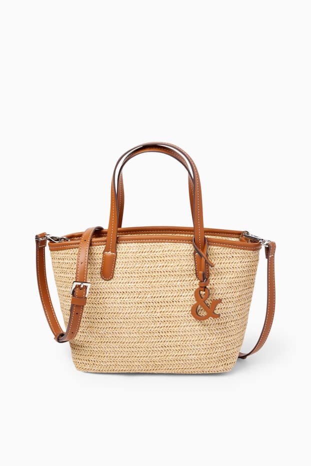 Women - Small straw shopper with detachable bag strap - beige