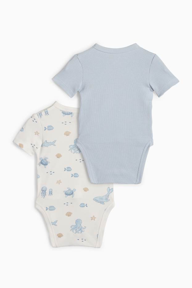 Baby Boys - Multipack of 2 - sea creatures - wrapover baby bodysuit - light blue