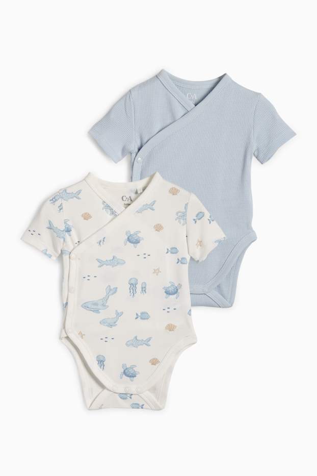 Baby Boys - Multipack of 2 - sea creatures - wrapover baby bodysuit - light blue