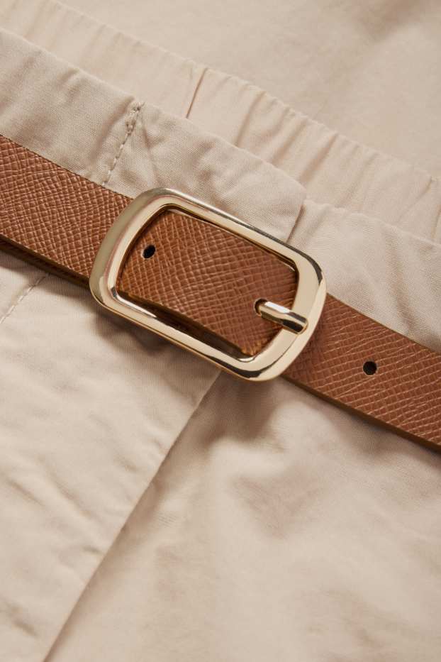 Dámské - Plátěné kalhoty s páskem - high waist - wide leg - taupe