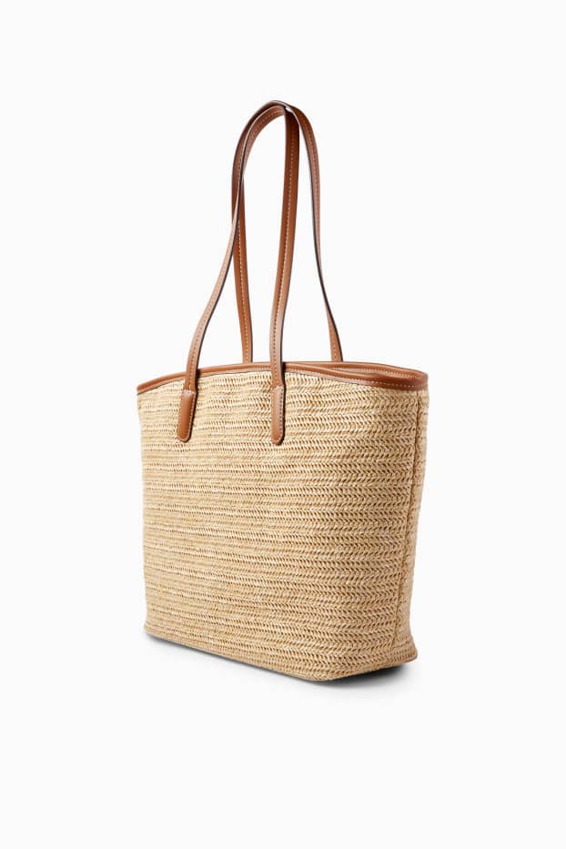 Femmes - Grand cabas en paille - beige