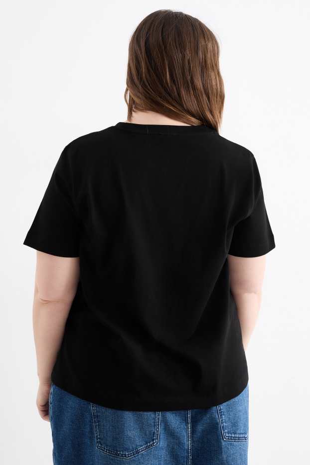 Women - T-shirt with rhinestones - slim fit - black