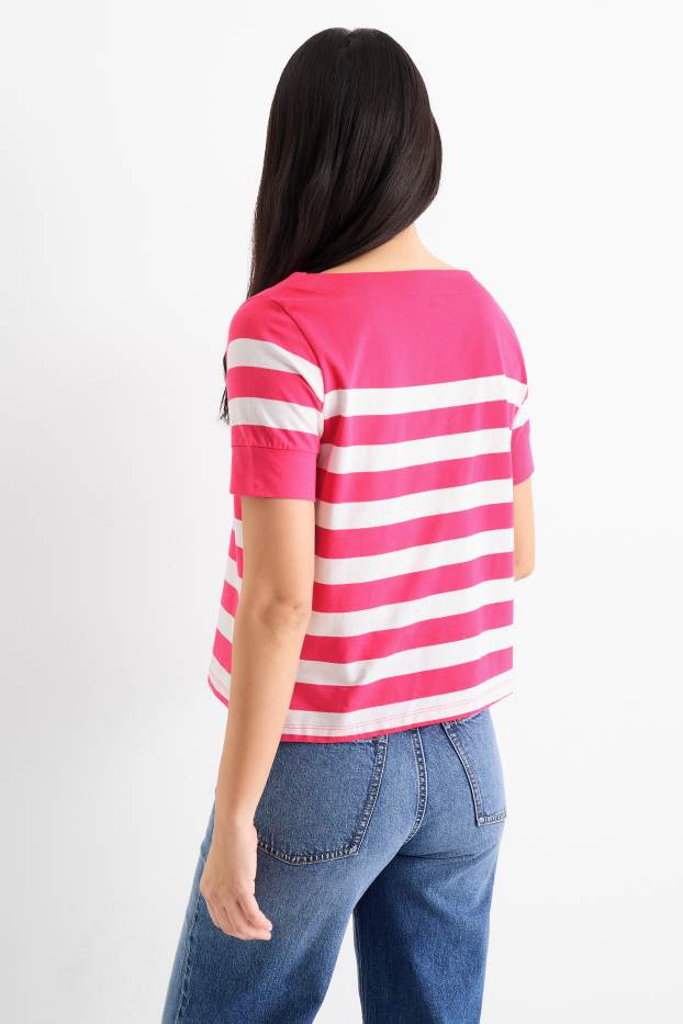 Donna - T-shirt - relaxed fit - a righe - fucsia