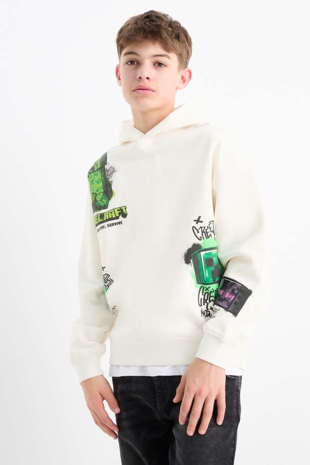 Děti - chlapci - Minecraft - mikina s kapucí - krémové barvy