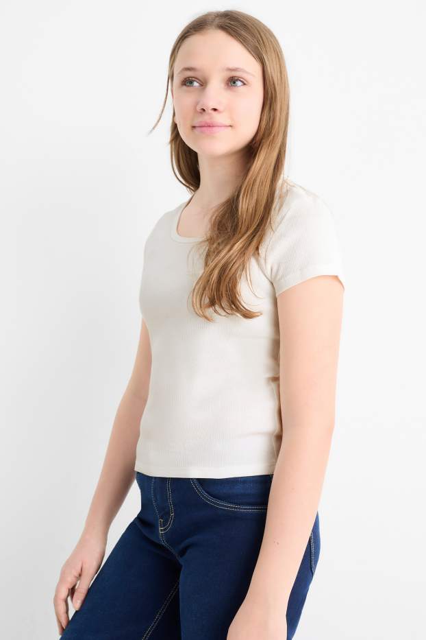 Bambine - Confezione da 3 - maglia a maniche corte - a coste - bianco