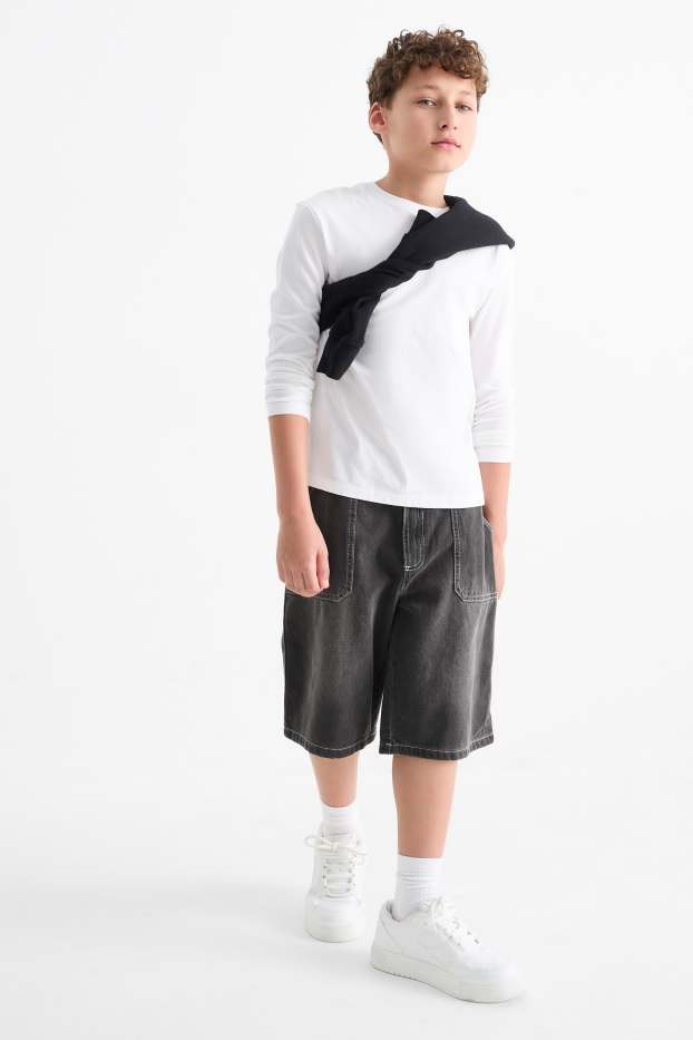 Děti - chlapci - Džínové bermudy - džíny - tmavošedé