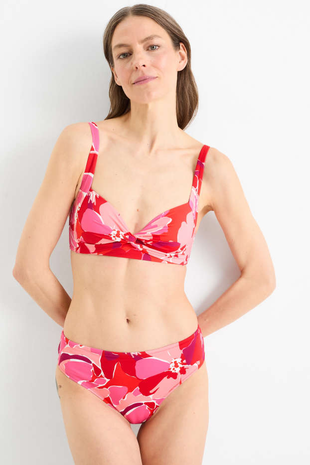 Dámské - Spodní díl bikin - mid waist - LYCRA® XTRA LIFE™ - s květinovým vzorem - červená