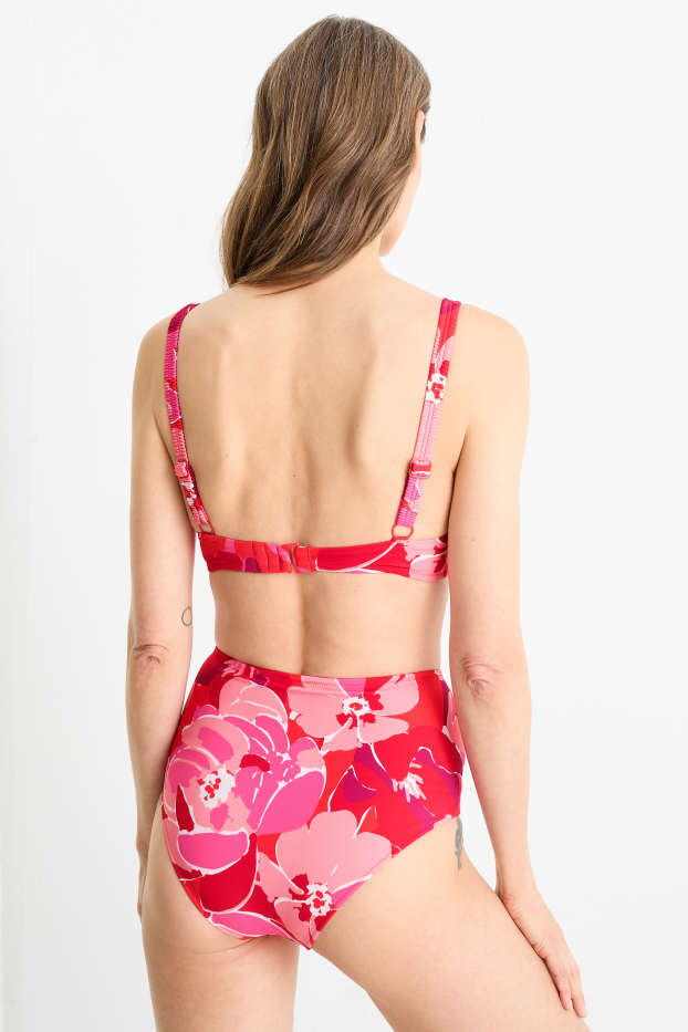 Damen - Bikini-Hose - High Waist - LYCRA® XTRA LIFE™ - geblümt - rot