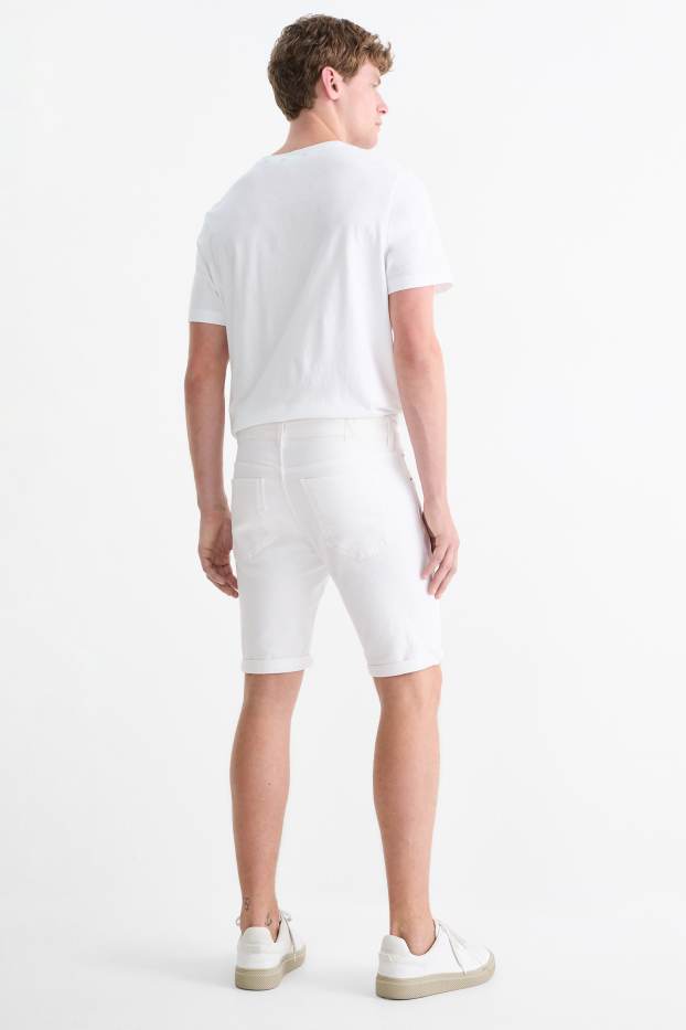 Pánské - Džínové šortky - LYCRA® - krémově bílá