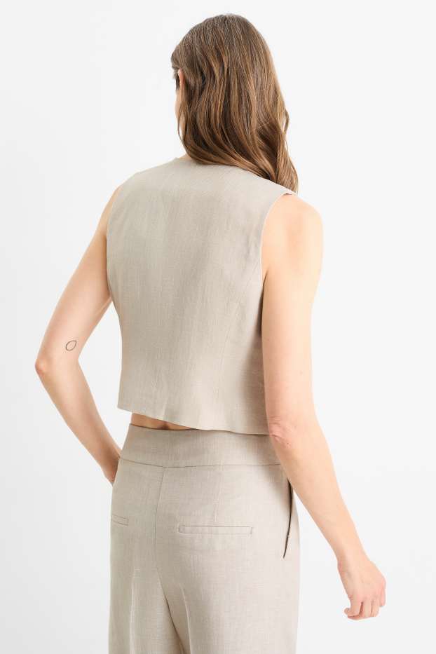 Dames - Business-gilet, deels met linnen - relaxed fit - beige