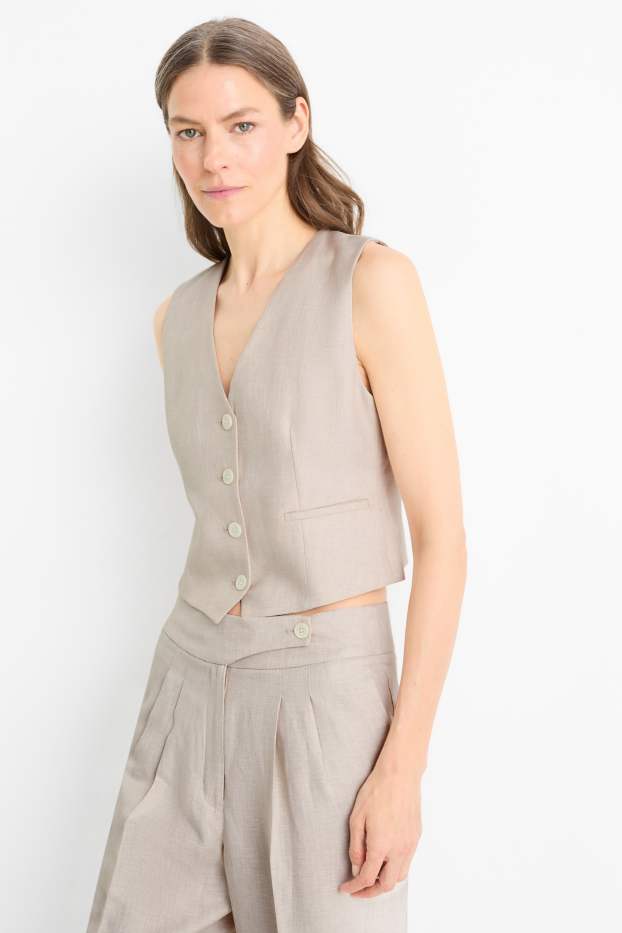 Dames - Business-gilet, deels met linnen - relaxed fit - beige