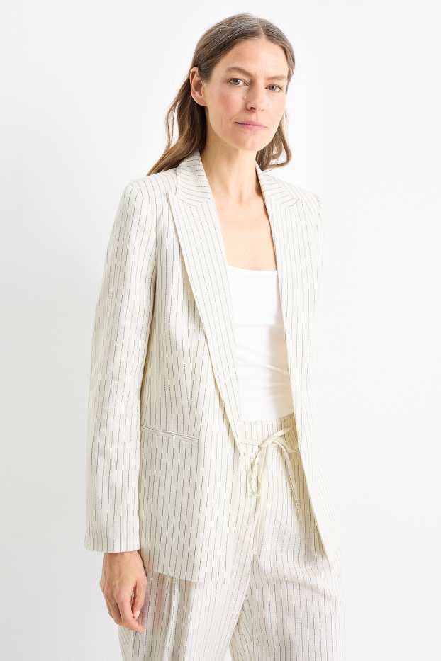 Femei - Blazer office - relaxed fit - amestec de in - dungi fine - alb-crem