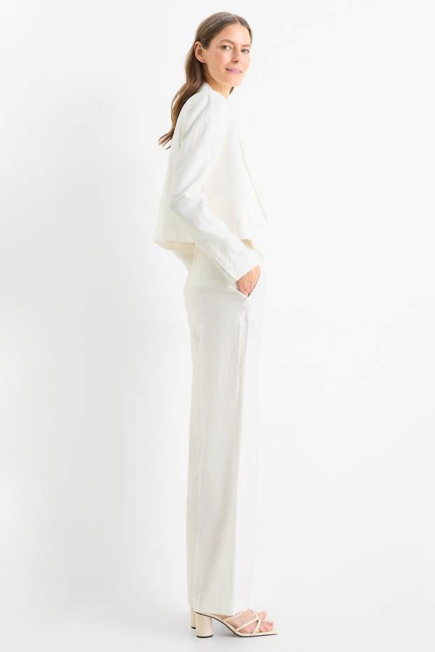 Dames - Linnen business-broek - high waist - straight fit - crème wit