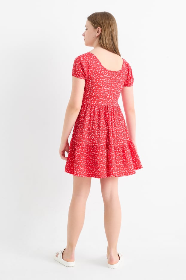 Nena - Vestit - de flors - texturat - vermell/blanc