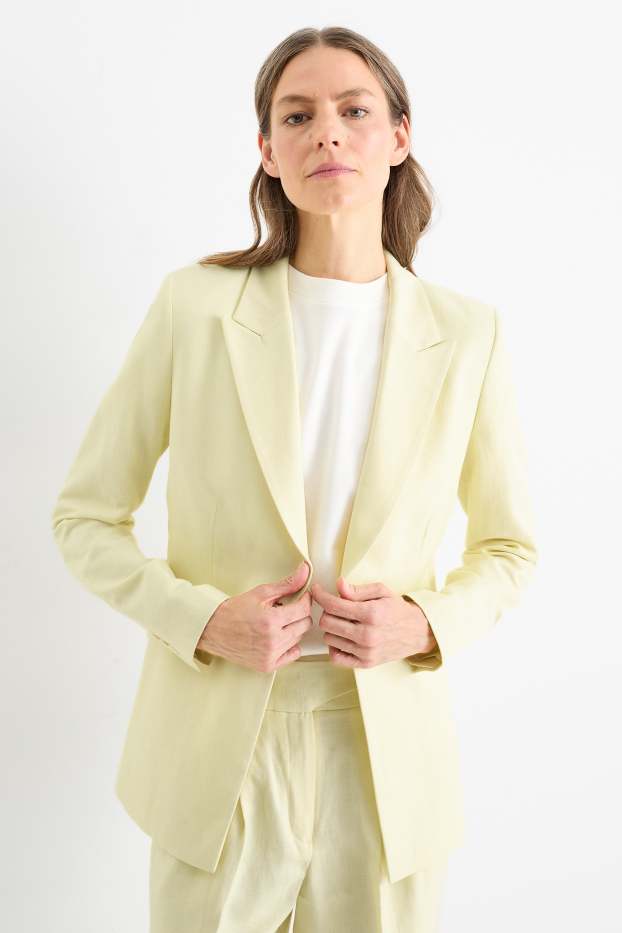 Damen - Oversized-Blazer mit Leinen-Anteil - hellgelb