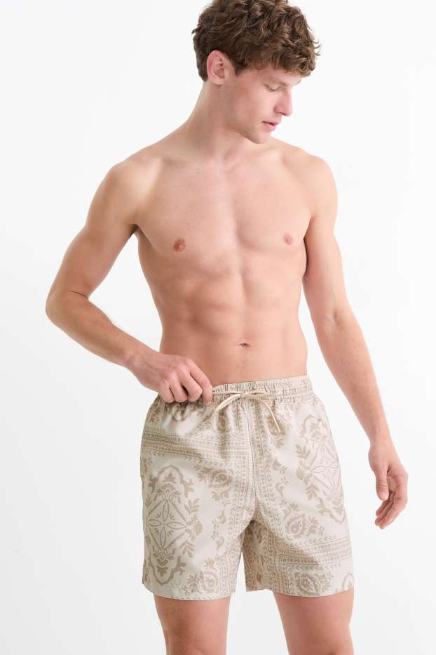 Hommes - Short de bain - à motif - beige clair
