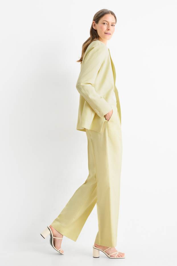 Femmes - Pantalon de bureau avec teneur en lin - high waist - wide leg - jaune clair