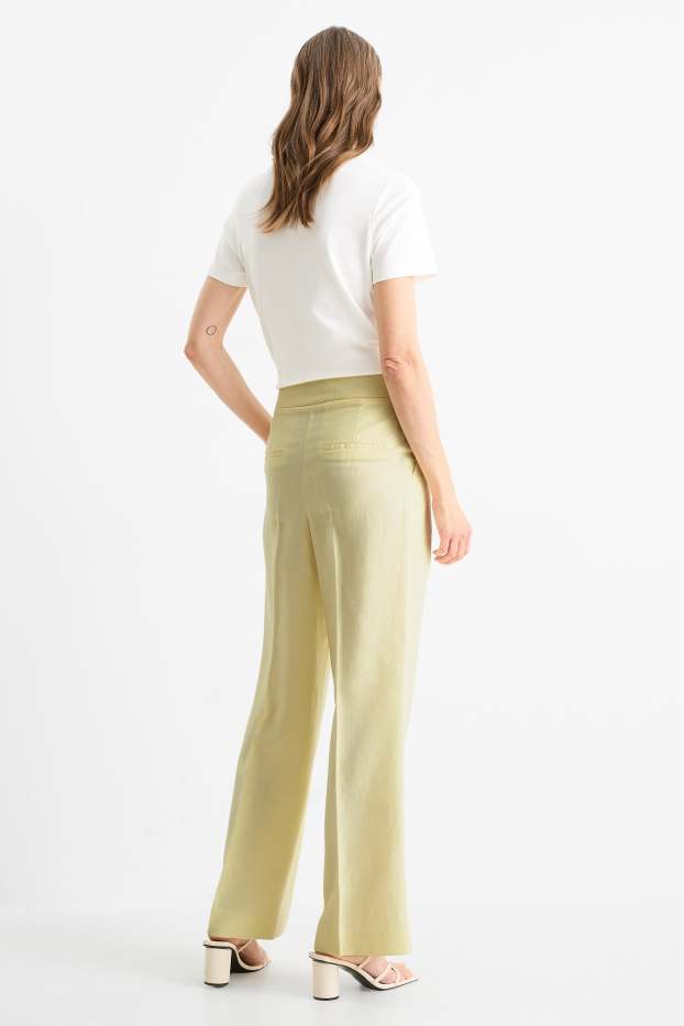 Femmes - Pantalon de bureau avec teneur en lin - high waist - wide leg - jaune clair