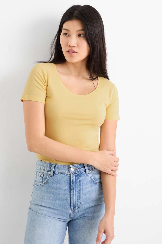 Dona - Samarreta de màniga curta - slim fit - groc
