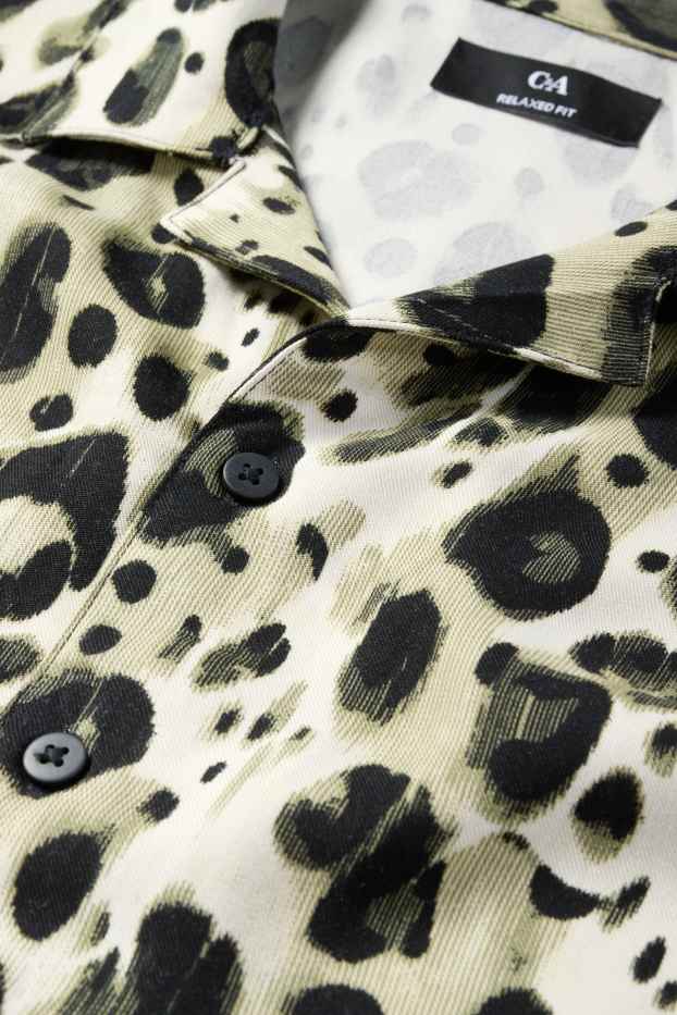 Pánské - Košile - relaxed fit - klopový límec - s leopardím vzorem - zelená