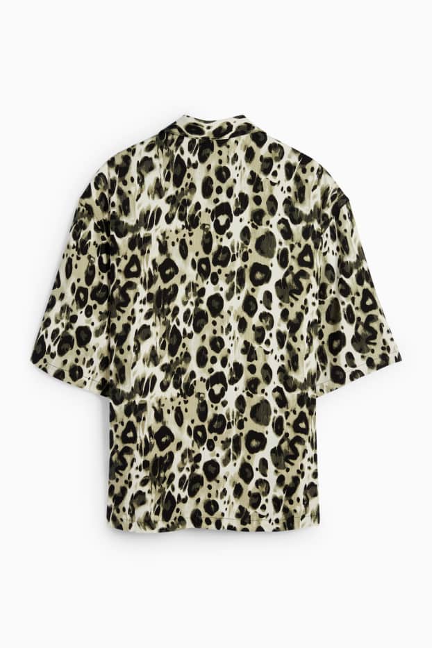 Pánské - Košile - relaxed fit - klopový límec - s leopardím vzorem - zelená