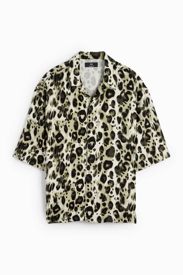 Pánské - Košile - relaxed fit - klopový límec - s leopardím vzorem - zelená