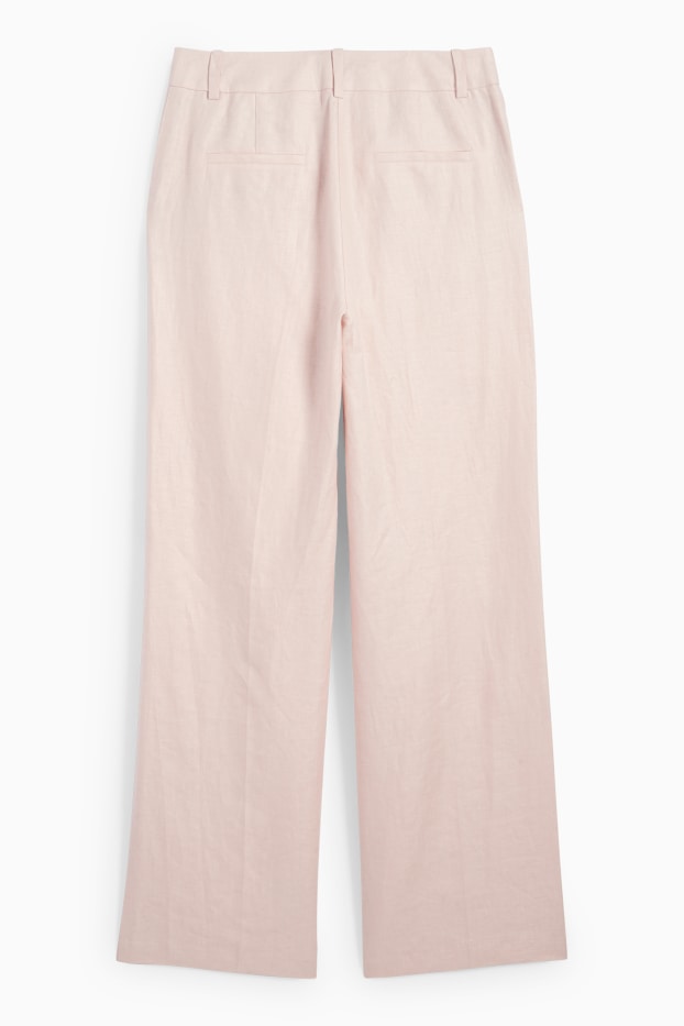 Dames - Linnen business-broek - high waist - straight fit - roze