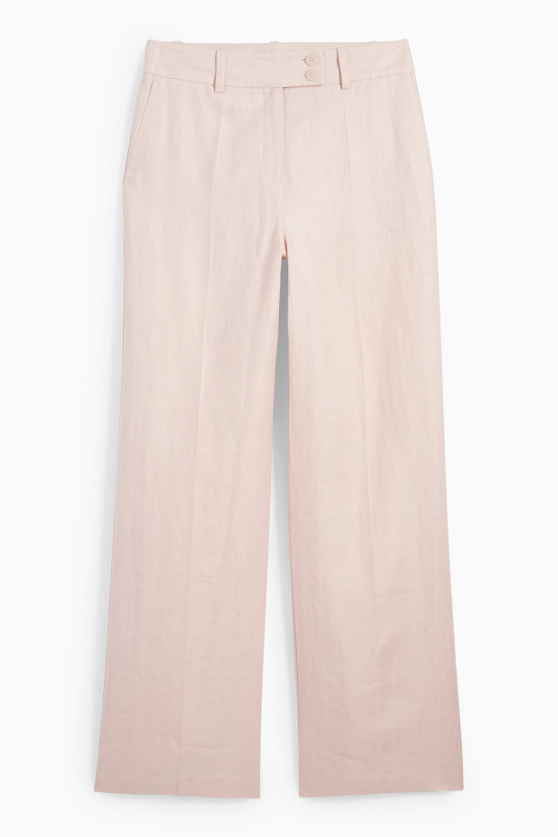Dames - Linnen business-broek - high waist - straight fit - roze