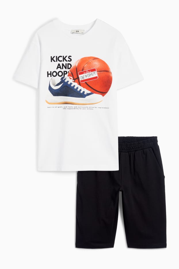 Copii - Băieți - Baschet - set - tricou cu mânecă scurtă și pantaloni scurți - 2 piese - negru / alb