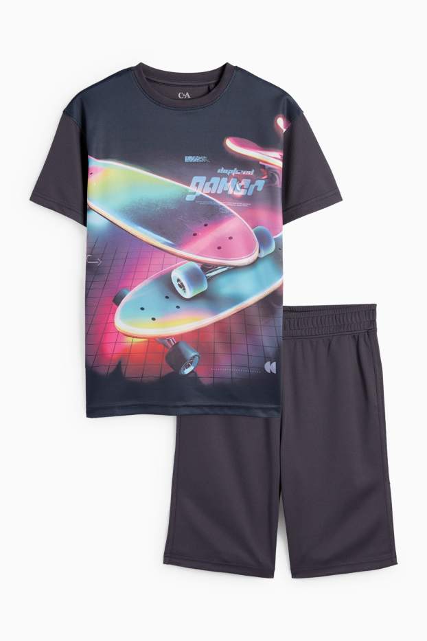 Enfants garçons - Skateboard - ensemble - haut et short de sport - 2 pièces - gris foncé