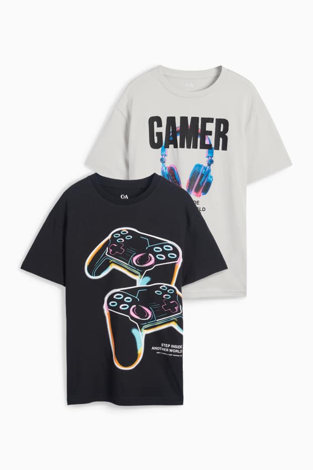 Bambini - Confezione da 2 - videogiochi - maglia a maniche corte - nero