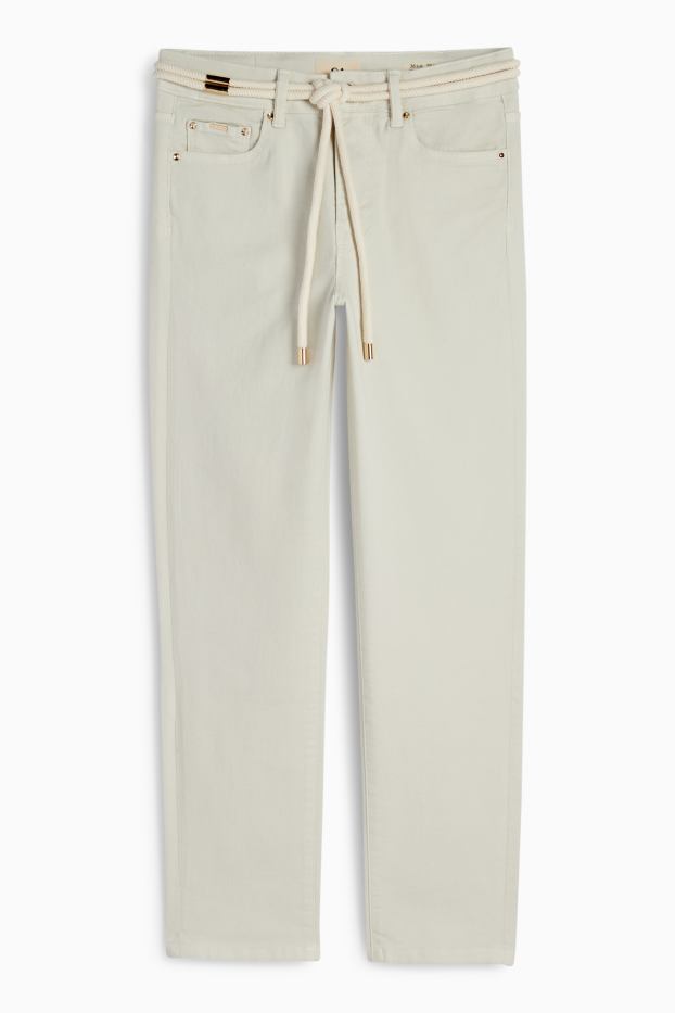 Women - Cropped slim fit jeans with belt - mid-rise waist - mint green