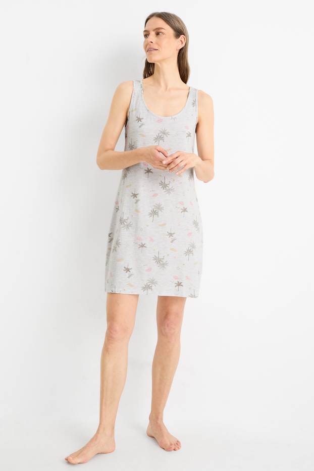 Women - Nightdress - patterned - light gray-melange