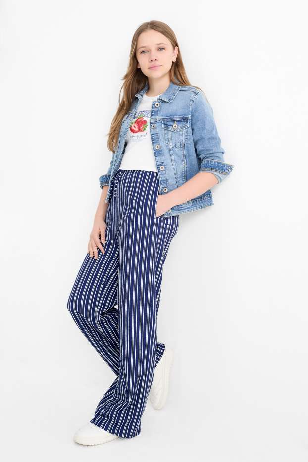 Kinder Mädchen - Erdbeere - Set - Top und Jersey-Hose - 2 teilig - dunkelblau / weiß
