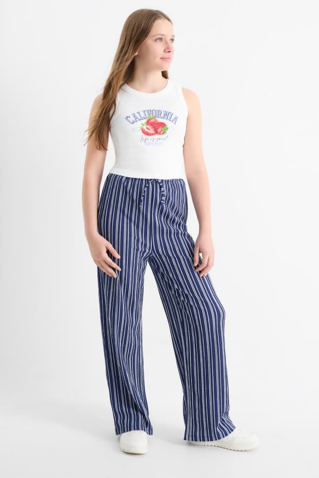 Kinder Mädchen - Erdbeere - Set - Top und Jersey-Hose - 2 teilig - dunkelblau / weiß