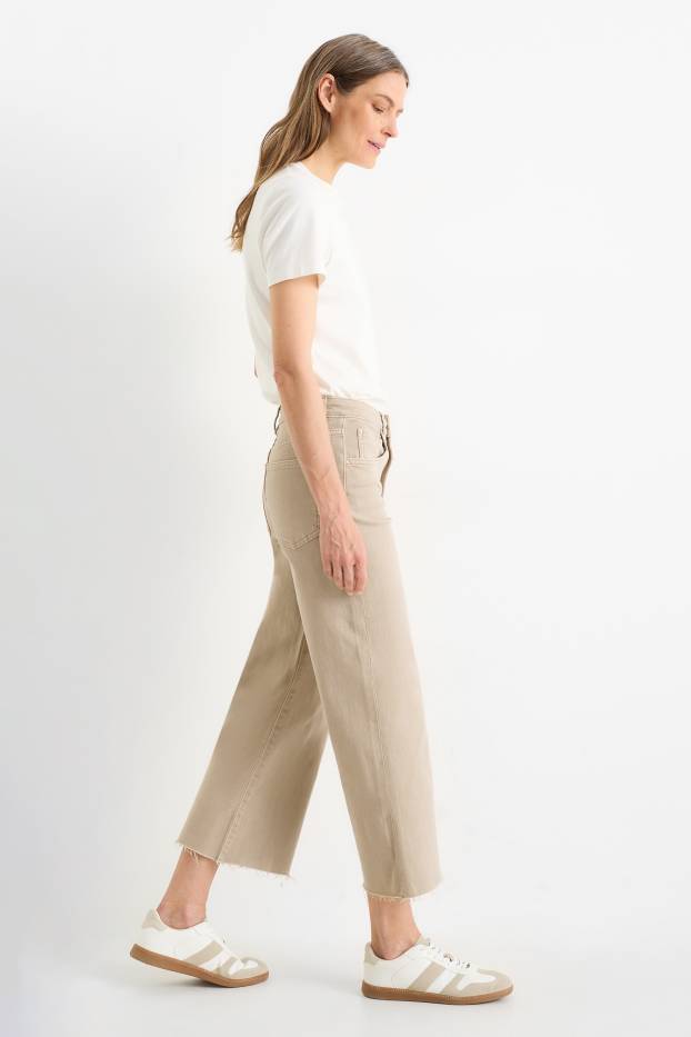 Dámské - Krátké wide leg jeans - mid waist - taupe