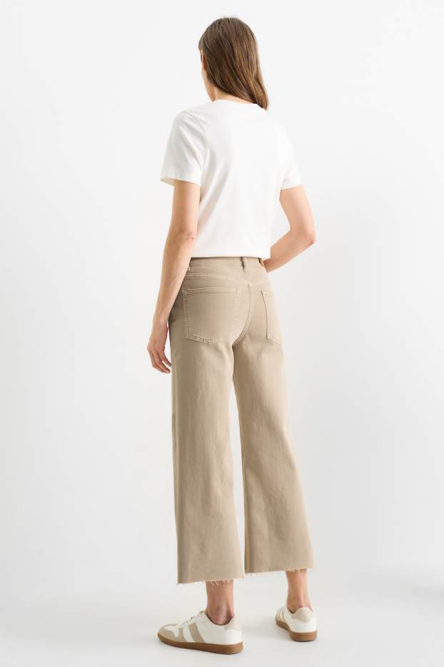 Dámské - Krátké wide leg jeans - mid waist - taupe