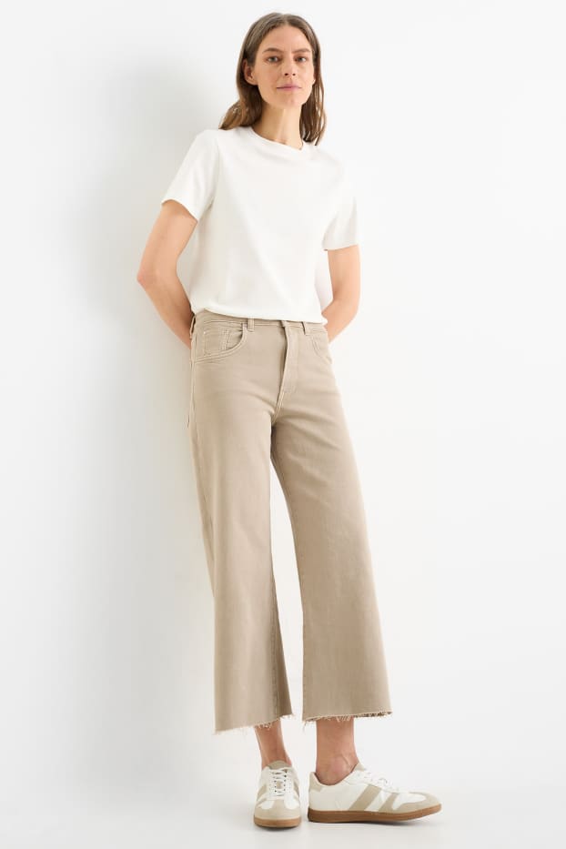 Dámské - Krátké wide leg jeans - mid waist - taupe