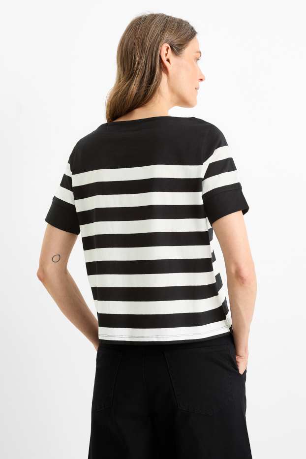 Damen - T-Shirt - Relaxed Fit - gestreift - schwarz / weiss