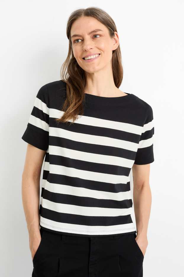Damen - T-Shirt - Relaxed Fit - gestreift - schwarz / weiss