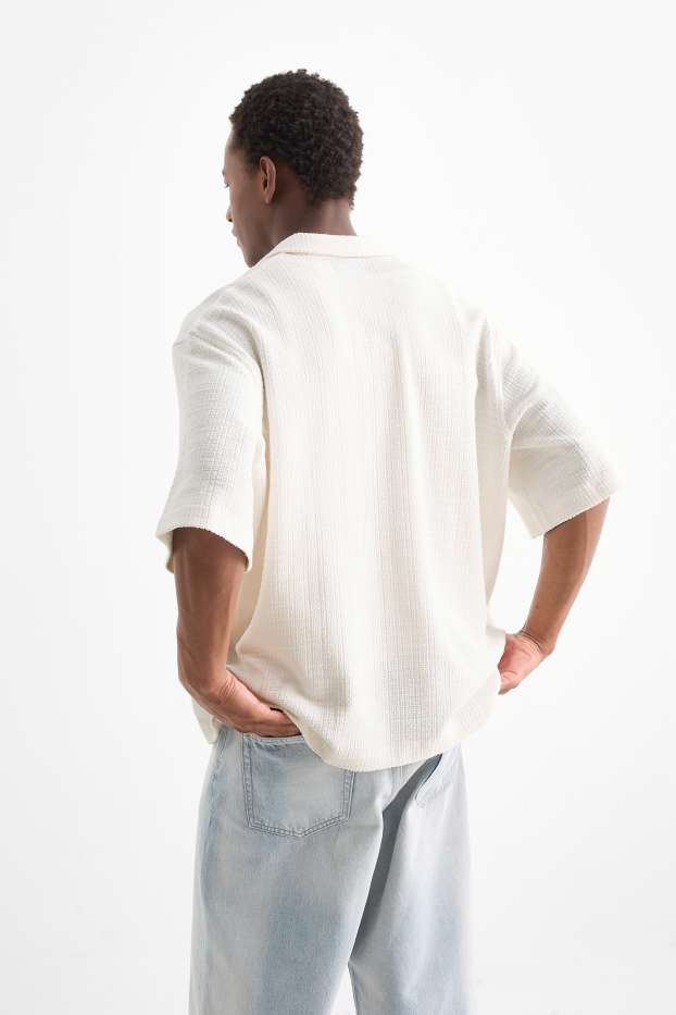 Herren - Hemd - Relaxed Fit - Reverskragen - strukturiert - cremeweiss