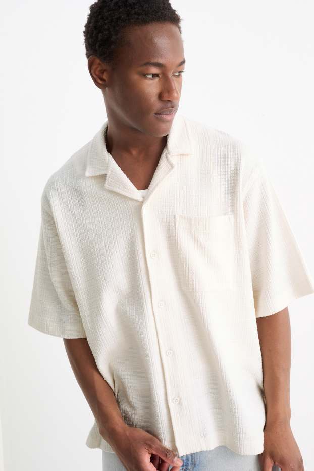 Herren - Hemd - Relaxed Fit - Reverskragen - strukturiert - cremeweiss