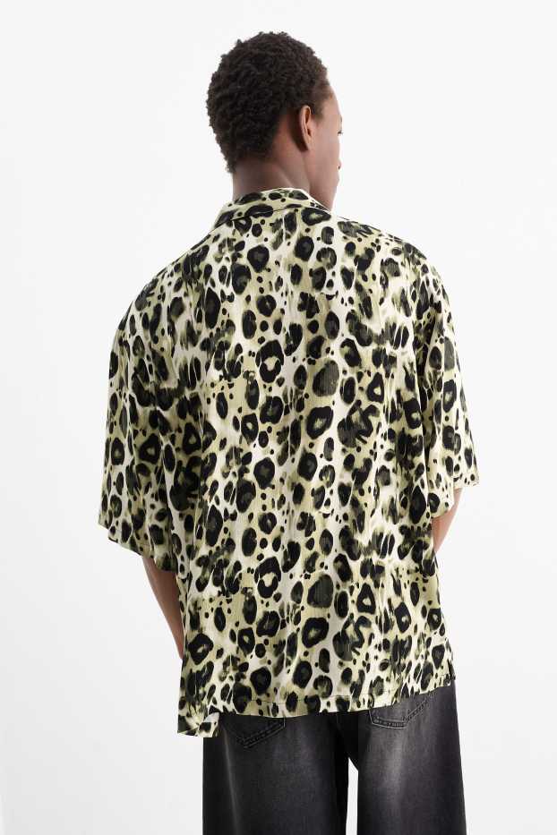 Pánské - Košile - relaxed fit - klopový límec - s leopardím vzorem - zelená